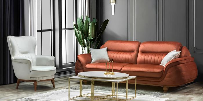 Sofa 3 Sitzer + Sessel Wohnzimmer Sofa Sofas Sessel Stoff Möbel Luxus Set Neu