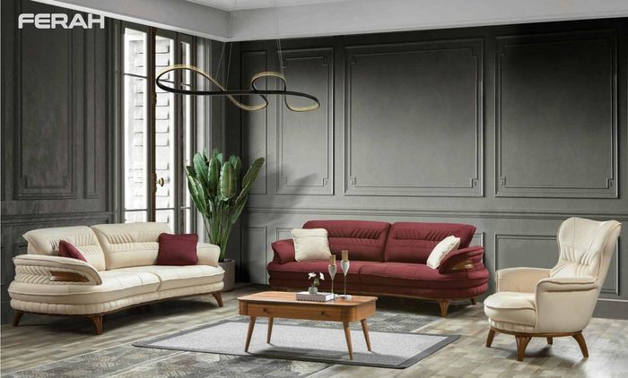 Gruppe Sofagarnitur 3+3+1 Sitzer Luxus Sofa Sessel Sofas Stoff Klassisches Set