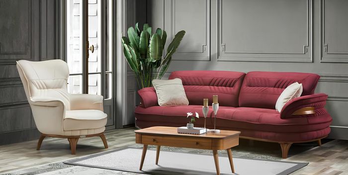 Sofa 3 Sitzer + Sessel Wohnzimmer Sofa Sofas Sessel Stoff Möbel Luxus Set Neu