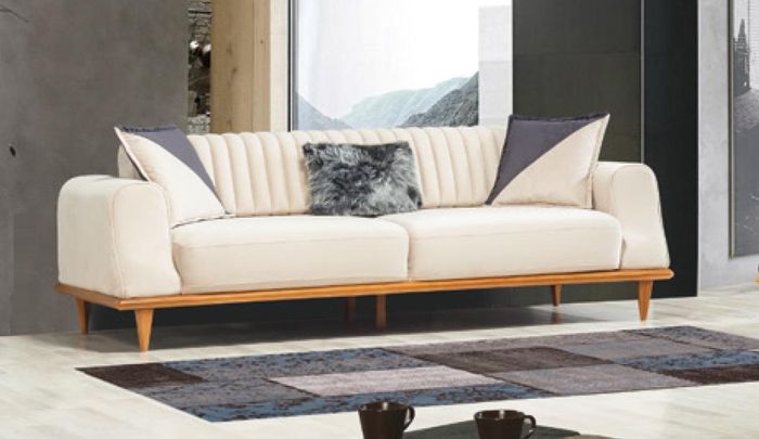 Sofa 3 Sitzer Beige Wohnzimmer Elegantes Design Chesterfield Italienischer Stil