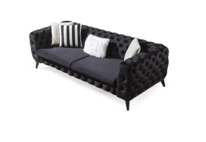 Sofagarnitur Sofa 3+3+1 Sitzer Schwarz Chesterfield Sessel Möbel Luxus Design