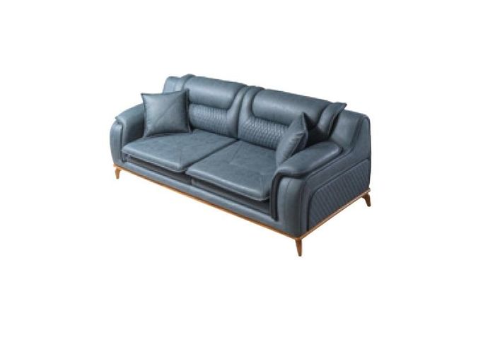 Sofagarnitur 3+3+1 Sitzer Blau Sessel Luxus Leder Sofa Couch Möbel Western Stil