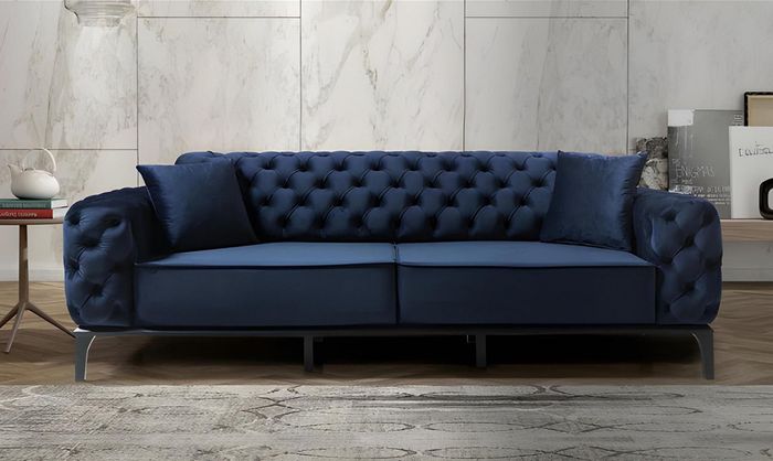 Chesterfield Blauer 3-Sitzer Moderne Polster Couch Luxus Edle Sitzmöbel