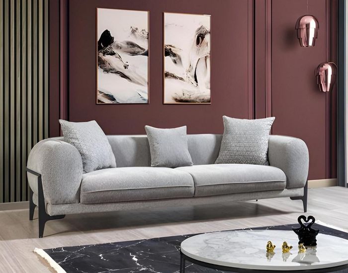 Hellgrauer Dreisitzer Elegante Wohnzimmer Sitzmöbel Polster Edle Couchen