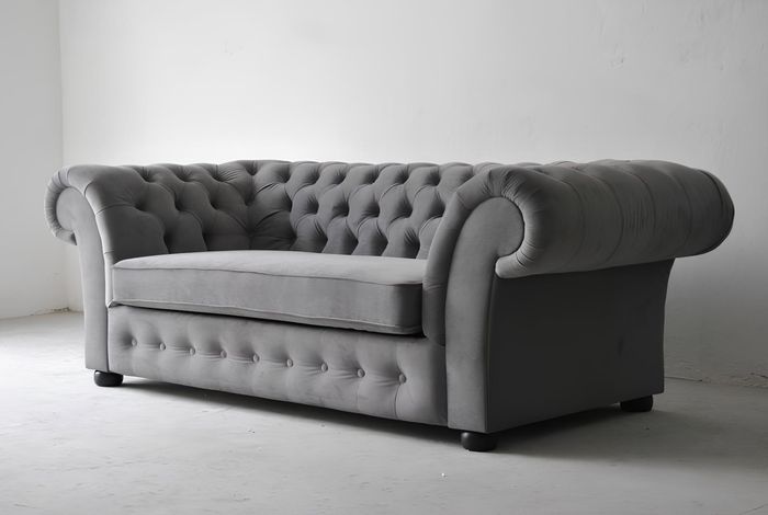 Sofa 3 Sitzer Stoff Design Couch Polster Sofas Textil Modern Chesterfield Grau