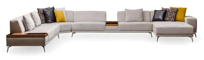 Modernes weißes Stoff-Ecksofa aus Holz für eleganten Wohnstil