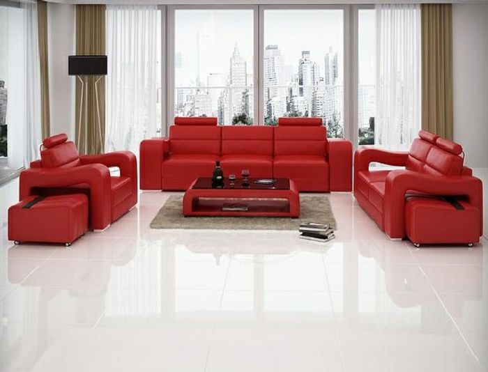 Designer Ledersofa Sofagarnitur Couch Sofa Sitz Polster Garnitur 3+2+1 Set PISA