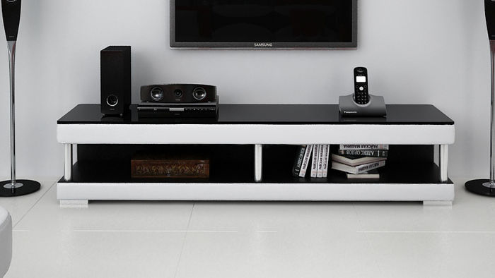 RTV TV SIDEBOARD LEDER GLAS TISCH FERNSEH SCHRANK TISCH DESIGNER LOWBOARD Mo.C !