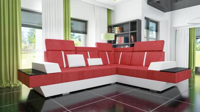 Designer Wohnlandschaft Sofa Ecksofa Couch Stoff Textil Leder Patentiert Ecksofa