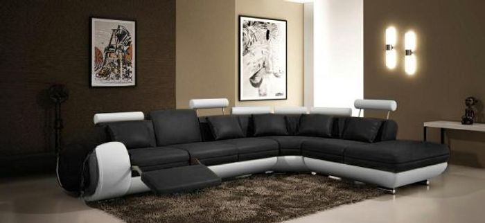 LEDERSOFA LEDERCOUCH ECKSOFA GARNITUR SOFA WOHNLANDSCHAFT SCHWARZ/WEIß NEU