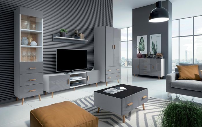 Wohnzimmer Modern Stil Wohnwände 4tlg Set Modern Wohnwand Vitrinen Regal Schrank