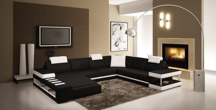 XXL Wohnlandschaft U Form Ledersofa Ecksofa Sofa Polster Couch Leder Textil USB