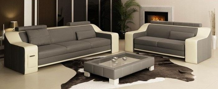 Ledersofa Set Sofa Couch Sitz Polster Garnitur Sofagarnitur 3+2+1 Sofas mit USB