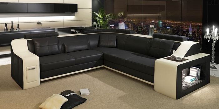 Ecksofa Leder Textil Sofa Couch Polster Wohnlandschaft L Garnitur Sitz Isching F