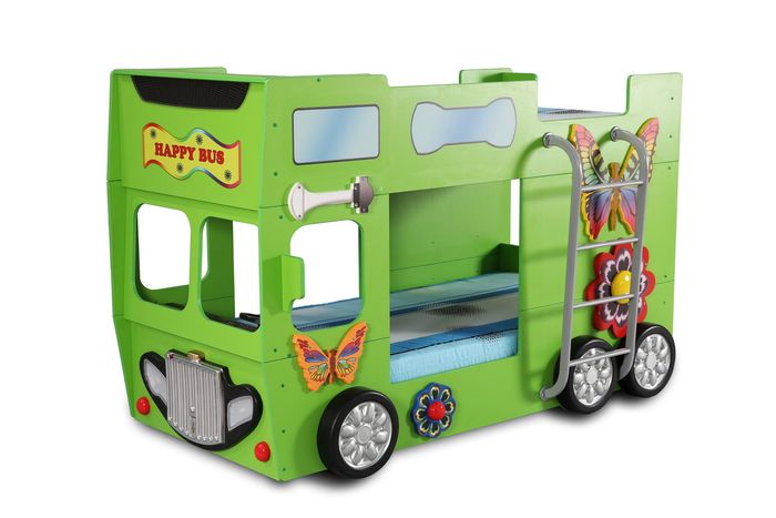 Happy Bus Bunk Bed Green 90 x 190 cm Mattress Included MDF Children's Bedroom