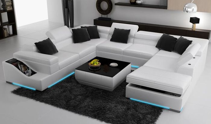 Eckgarnitur Leder Sofa Wohnzimmer Wohnlandschaft Polsterecke Sitzgarnituren +USB