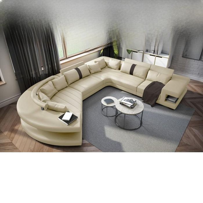 Wohnlandschaft Design Sofa USB Couch Big runde Polster Leder Sofas Ecke Rundsofa