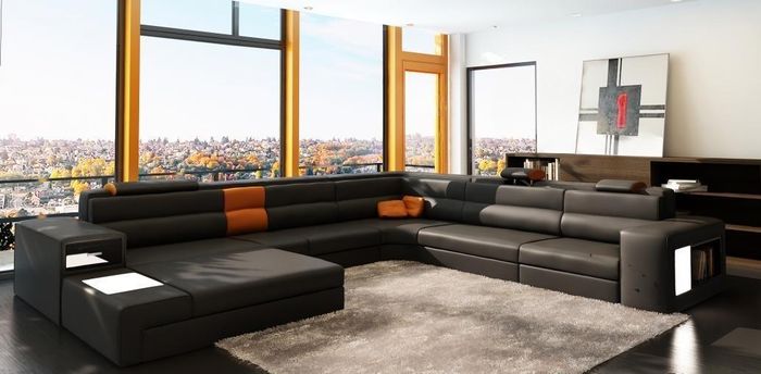 Ecksofa Sofa Couch Polster Garnitur Design Leder Textil Wohnlandschaft Landau SO