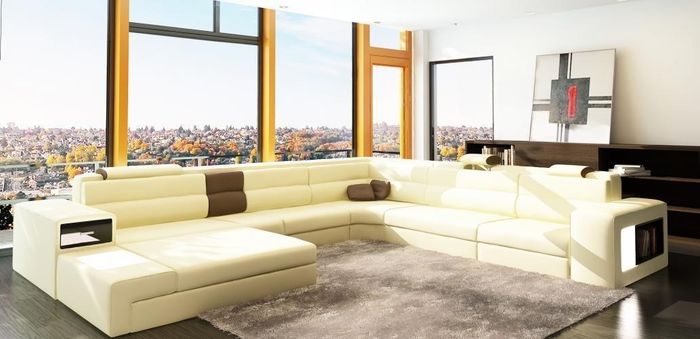 Ecksofa Sofa Couch Polster Garnitur Design Leder Textil Wohnlandschaft Landau W
