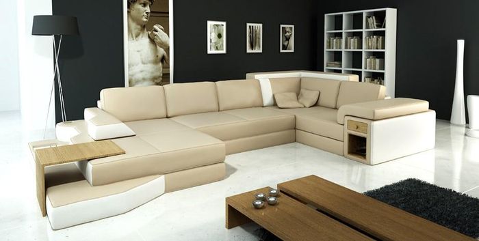XXL Design Big Sofa Ecksofa Couch Wohlandschaft U Form Leder Textil Ecke mit USB