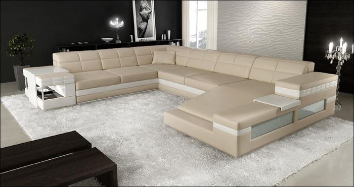 Wohnlandschaft Designer Sofa mit USB Couch Big Polster Leder Sofas Eck Ecke Sitz
