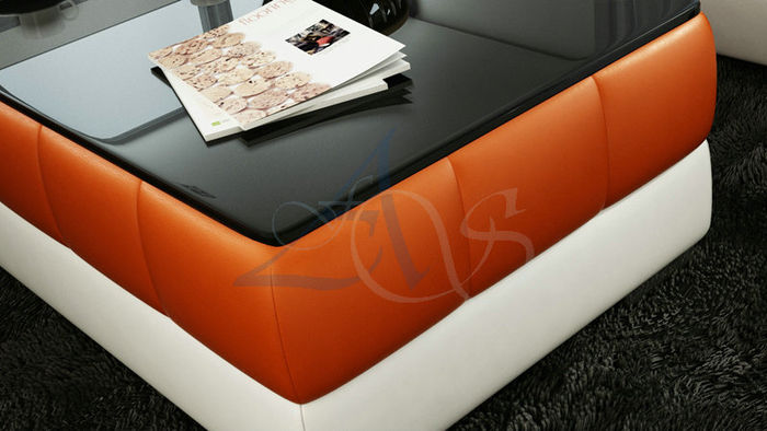Designer Couchtisch Polster Tisch Leder Glas Moderner Tische Glastische #SB26