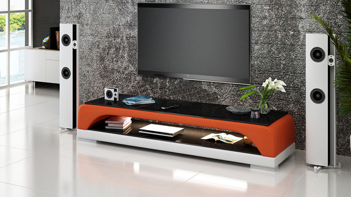 RTV TV SIDEBOARD LEDER GLAS TISCH FERNSEH SCHRANK TISCH DESIGNER LOWBOARD Mo.H !