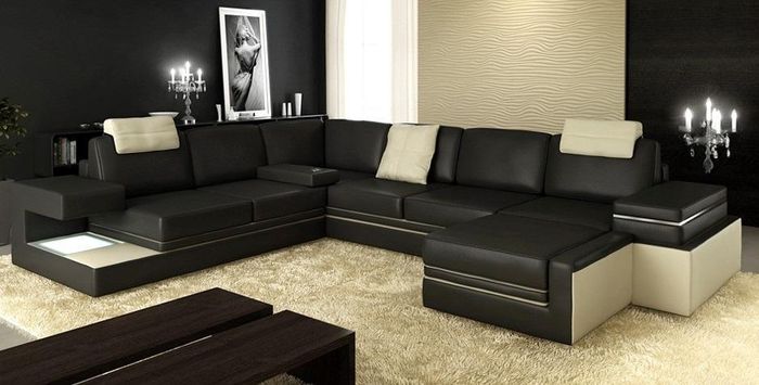 Wohnlandschaft XXL Ecksofa Polster Eck Ecke Sitz Garnitur Sofas Leder LED + USB