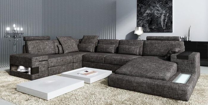 Ecksofa Ledersofa Sofa Couch Polster Garnitur Form XXL Big Sofas Wohnlandschaft