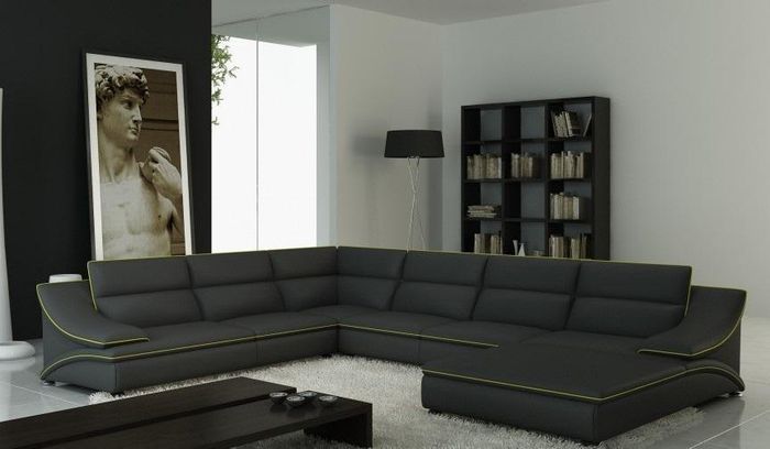 Ecksofa mit USB Ledersofa Wohnlandschaft Couch Sitz Eck Garnitur U Form EltmannG