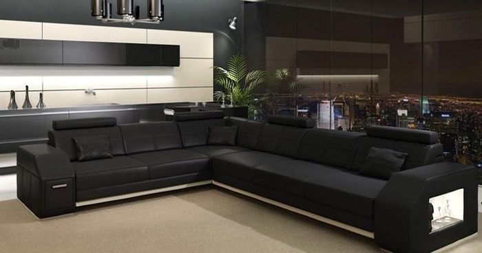 Ecksofa Ledersofa Sofa Couch Polster Sitz Ecke Garnitur Wohnlandschaft ElsterS