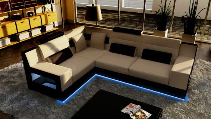 Ecksofa Garnitur Textil Stoff Leder Sofas Wohnlandschaft Sofa Couch Polster Ecke