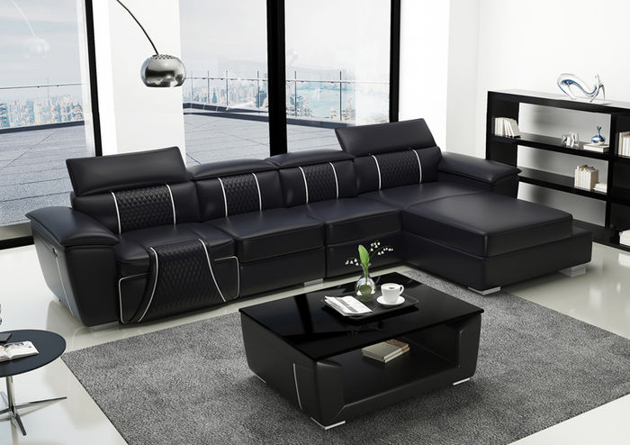Ledersofa Couch Polster Designersofa Leder Sofas Sofa L-Form Sofa G8048C Schwarz