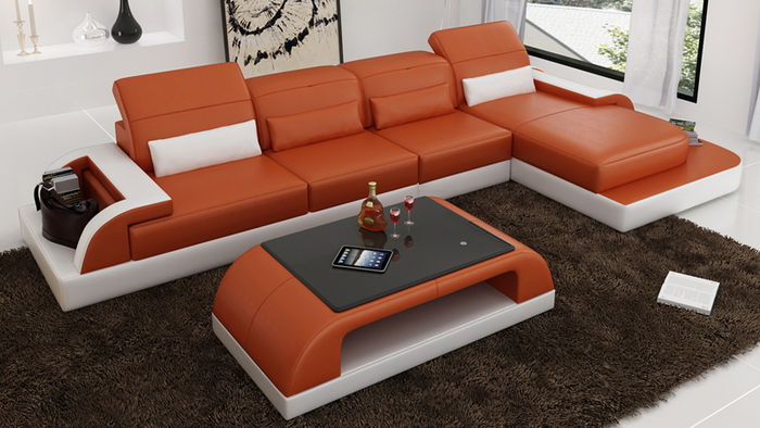 Ledersofa Couch Wohnlandschaft Ecksofa Eck Garnitur Design Modern Sofa L6012C