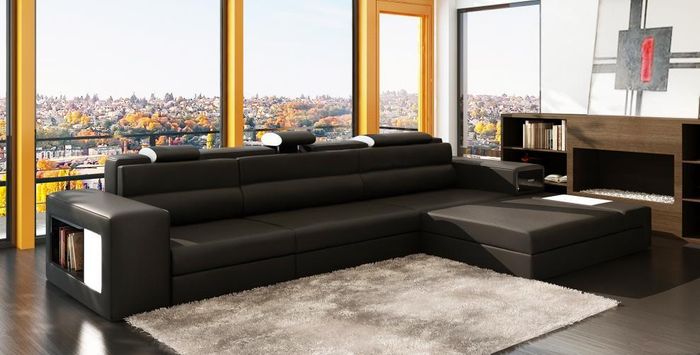Designsofa Sofa Couch Polster Ecksofa Garnitur Wohnlandschaft Ledersofa Haid -S