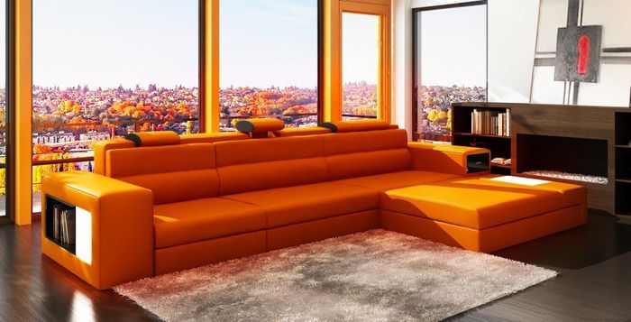 Designsofa Sofa Couch Polster Ecksofa Garnitur Wohnlandschaft Ledersofa Haid -O