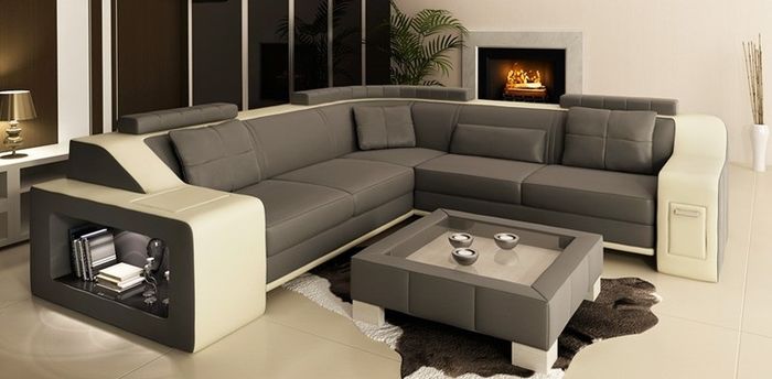 Ecksofa Leder Textil Sofa Couch Polster Wohnlandschaft L Garnitur Sitz Isching C