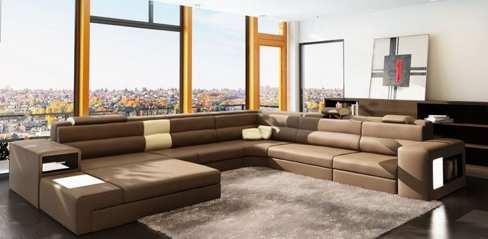 Ecksofa Sofa Couch Polster Garnitur Design Leder Textil Wohnlandschaft Landau BB