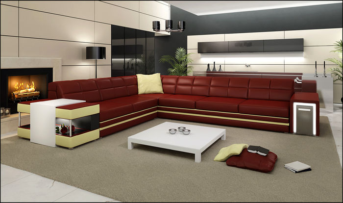 Designersofa Ecksofa Couch Ledersofa Polster Sitz Eck Garnitur +Licht Neu PH3026