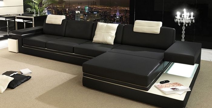 Design Ledersofa Sofa Couch Polster Wohnlandschaft Eck Garnitur Ecke Tachau SW