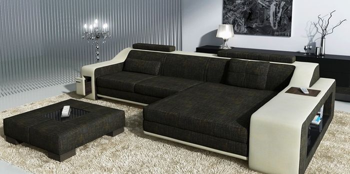Design Ecksofa Sofa Couch Polster Sitz Eck Garnitur Sofas Leder Textil Themar BB