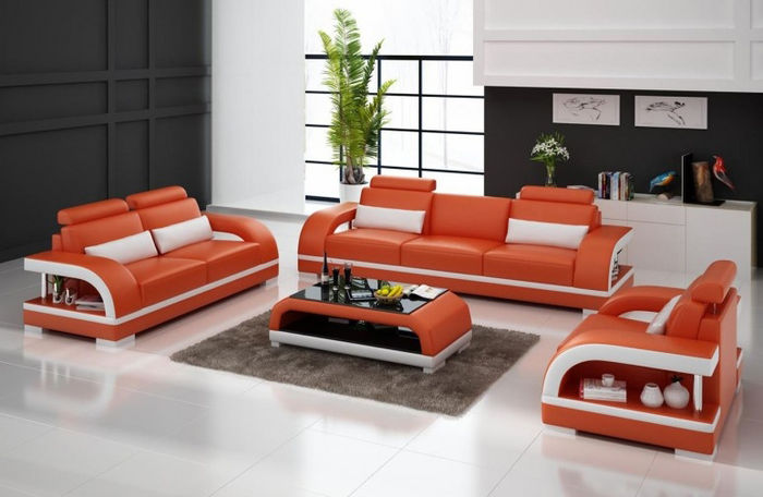 Designer Sofagarnitur Ledersofa Set 3+2+1 Garnitur Sofa Couch Neu Zitadelle O/W