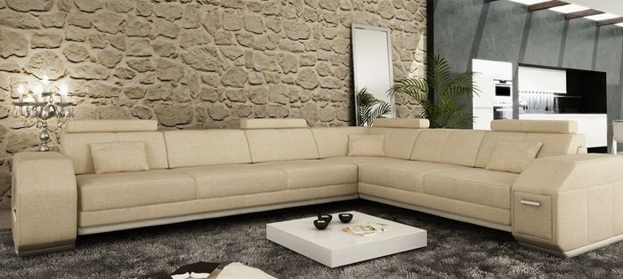 Ecksofa Sofa Couch Polster Sitz Ecke Textil Stoff Wohnlandschaft Leder EbernW