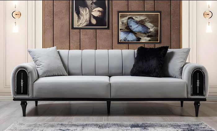 Sofa Dreisitzer Dreisitzer Modern Stoff Grau Sofas Design Wohnzimmer neu
