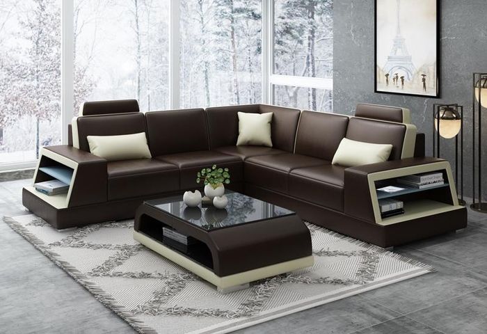 Ecksofa L-Form G8045B Eck Sofa Polster Couch Sitz Ecke Leder Garnitur Moderne