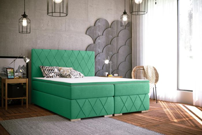Boxspring Bett Komplett Set mit Matratze & Topper Luxus Polster Textil Betten