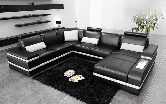Ecksofa Ledersofa mit USB Big XXL U Form Wohnlandschaft Sofa Couch Garnitur LED