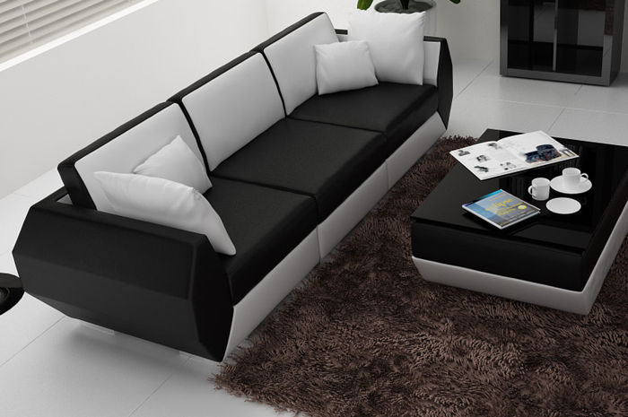 Ledersofa Couch Sofagarnitur 3+3 Sitzer Garnitur Design Modern Sofa Set USB Neu