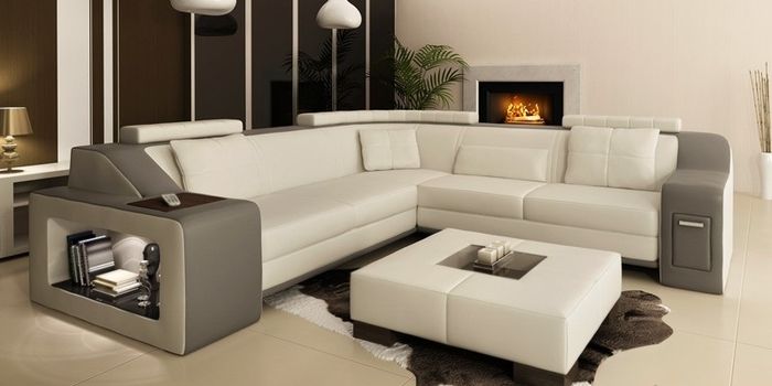 Ecksofa Leder Textil Sofa mit USB Polster Wohnlandschaft L Garnitur Sitz Isching