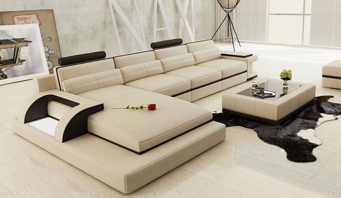 Ecksofa mit USB,Polster Sofa Wohnlandschaft Sitz Eck Garnitur Leder Textil PH115